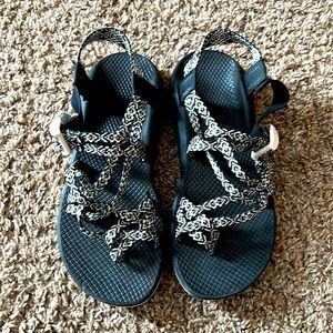 Chaco Black White Braided Sandals